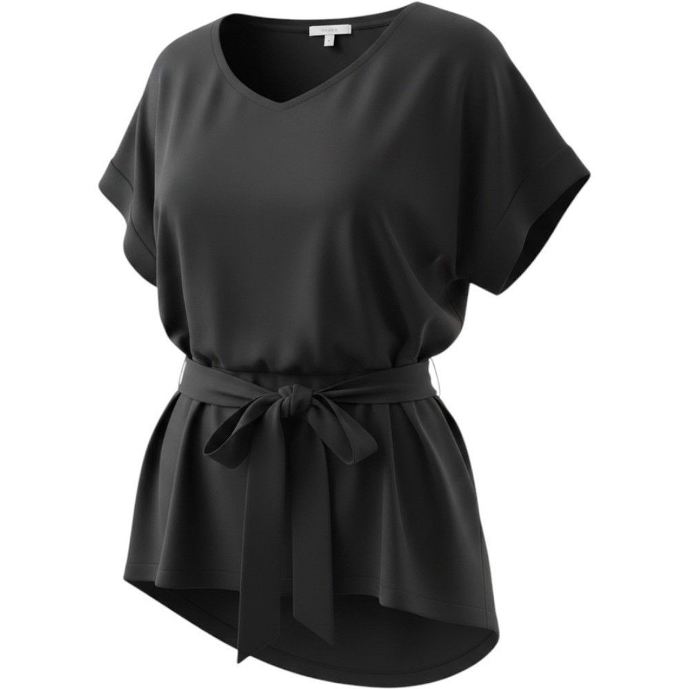Reiss Bonn Black Silk Front Belted Top Short Sleeve Blouse Size M